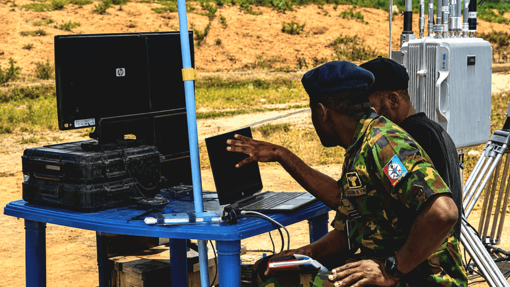Babasky Technologies Engineer explains the Drone Jamming technology to a member of the armed forces